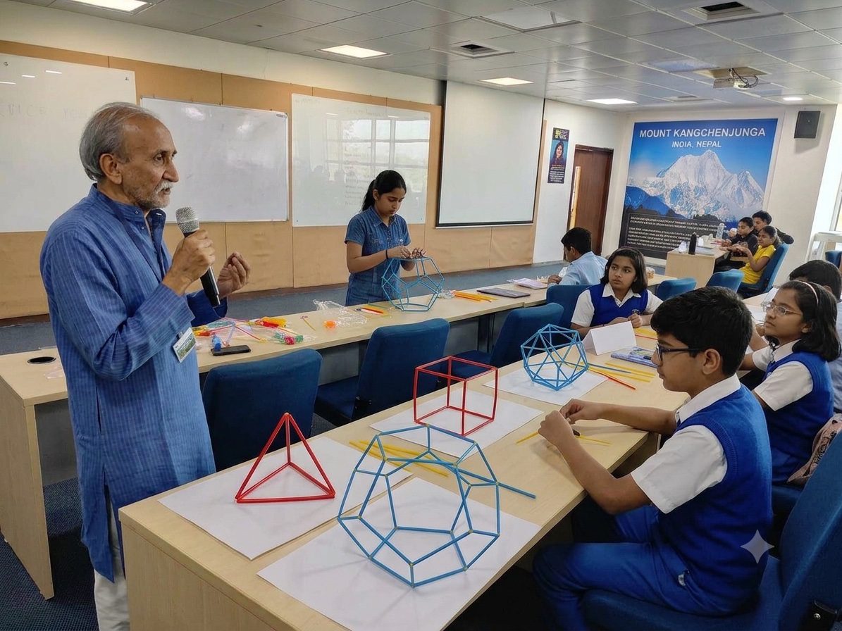 Teacher guiding students through a practical classroom activity